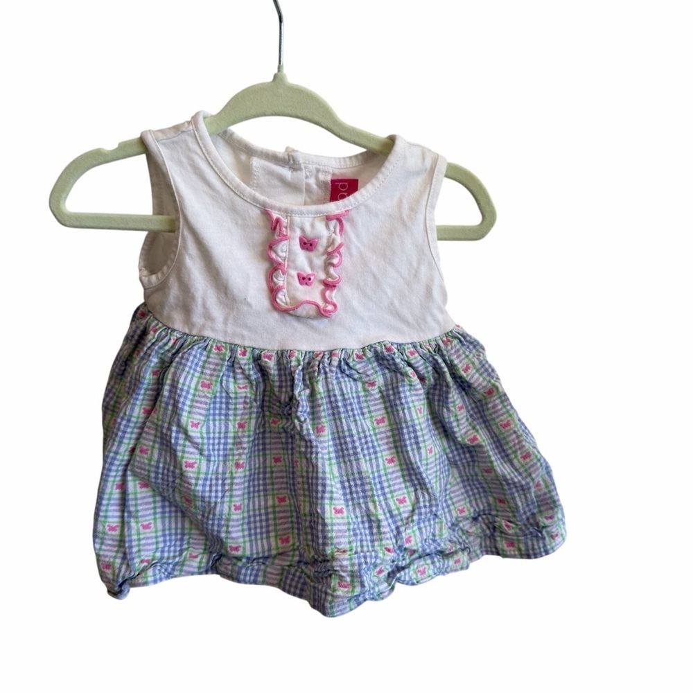 Goodlad Baby Girls Plaid Butterfly Dress 9M Pink Blue Sleeveless Easter - Picture 2 of 5